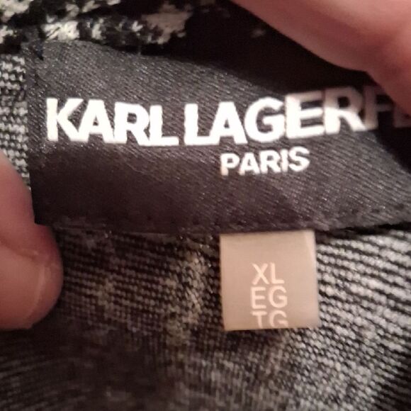 Karl Lagerfeld Black and White Checkered Blouse W/ Pearl Detail Size XL - Picture 8 of 8